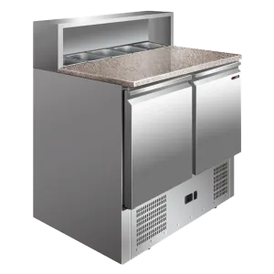 Saladette réfrigérée 2 portes avec bacs et plan de travail en marbre REDFOX MP 902