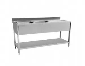 Plonge inox 2 bacs avec gouttoir  droite et tagre 1600x600mm CUISTANCE 9010048