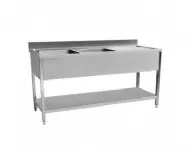 Plonge inox 2 bacs avec égouttoir à droite et étagère 1800x700mm CUISTANCE Plonge inox 2 bacs avec égouttoir à droite et étagère 1800x700mm CUISTANCE