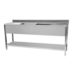 Plonge inox 2 bacs avec 2 gouttoirs et tagre 2000x700mm CUISTANCE 9010064