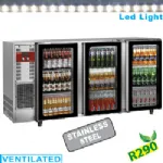 Arri�re-bar r�frig�r� 3 portes vitr�es battantes inox DIAMOND