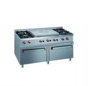 Fourneau plaque coup de feu et 4 feux vifs sur 2 fours gaz GN2/1 DIAMOND G7/T4B2F15-N_PROMO