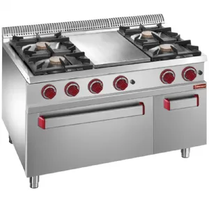 Fourneau 4 feux vifs et plaque coup de feu sur four gaz GN2/1 DIAMOND G7/TM4BFA11-N_PROMO