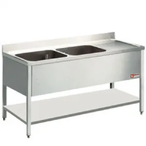 Plonge inox 2 bacs avec gouttoir  droite 1400x700mm DIAMOND - L1421D L1421D_PROMO