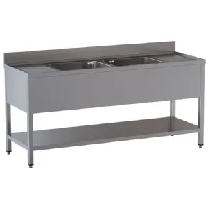 Plonge inox avec 2 bacs et 2 égouttoirs 2000x700mm DIAMOND - L2021 L2021/D-SX7_PROMO