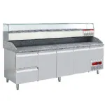 Table pizza 3 portes avec vitrine et 2 tiroirs neutres DIAMOND TP361/R2_SY249G/PR2 Table pizza 3 portes avec vitrine et 2 tiroirs neutres DIAMOND TP361/R2_SY249G/PR2