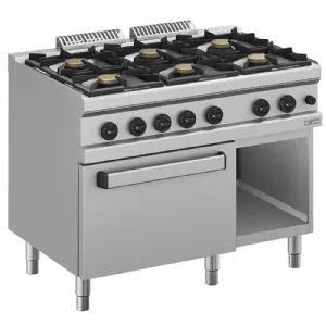Fourneau 6 feux vifs sur four gaz GN2/1 avec baie libre Diverso by DIAMOND WR-G6BF-F2_PROMO