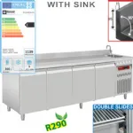 Table réfrigérée 4 portes avec évier profondeur 700 DIAMOND Table réfrigérée 4 portes avec évier profondeur 700 DIAMOND