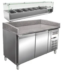 Table à pizza 2 portes avec marbre et kit réfrigéré REDFOX MTP 2D + MCH 3150