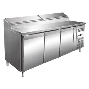 Table réfrigérée de préparation 3 portes avec vitrine à capot inox RED FOX MTPZ 3D