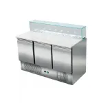 Saladette r�frig�r�e 3 portes avec granit et vitrine SKYRAINBOW